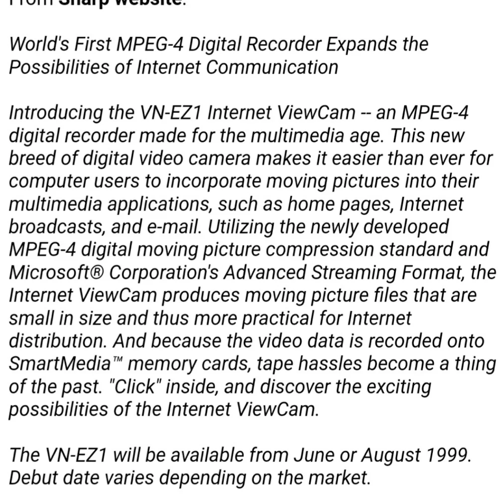 Vintage Sharp VN-EZ1U MPEG-4 Digital Recorder